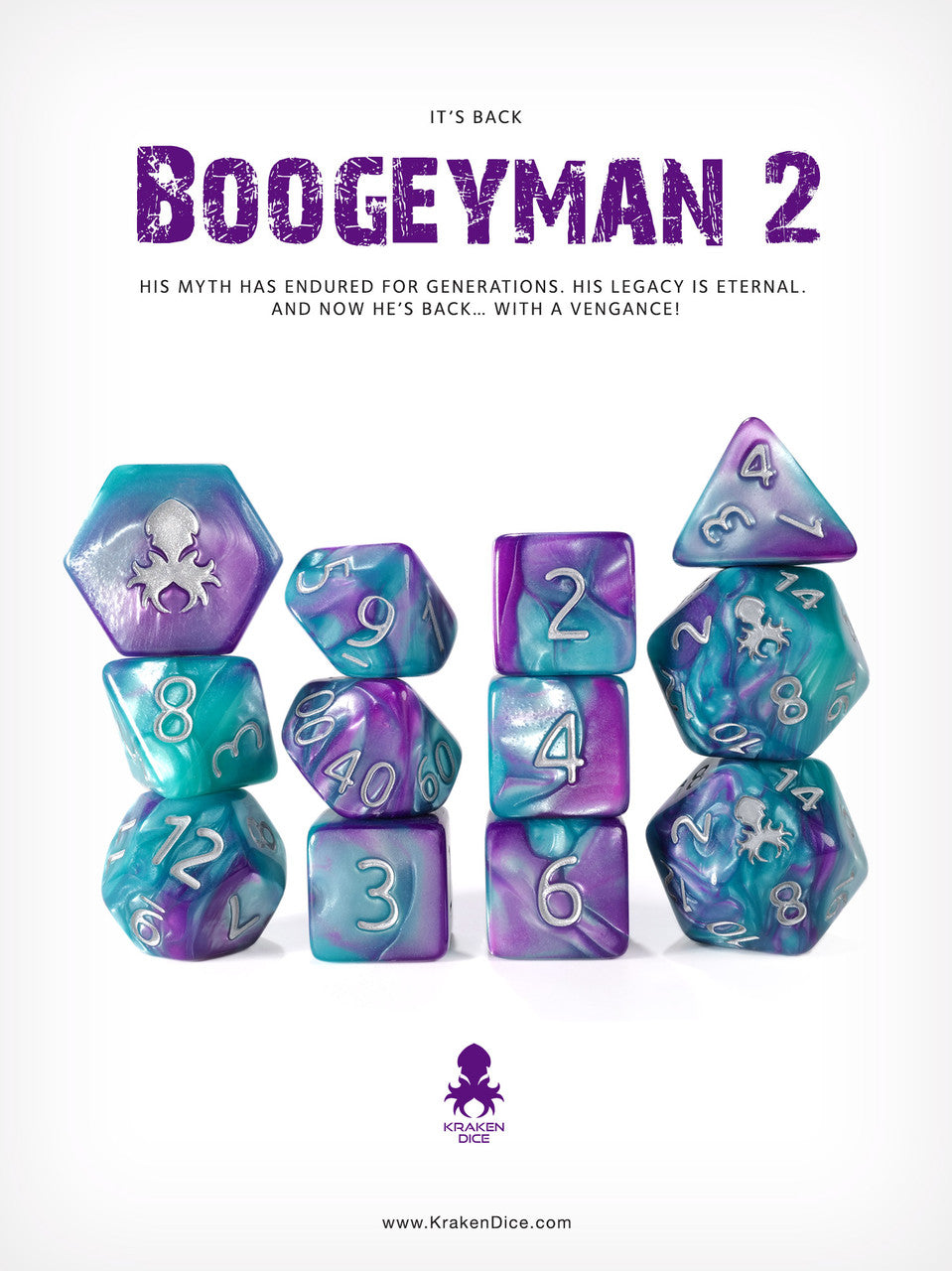 BoogeyMan 2 12pc RPG Dice Set with Silver Ink